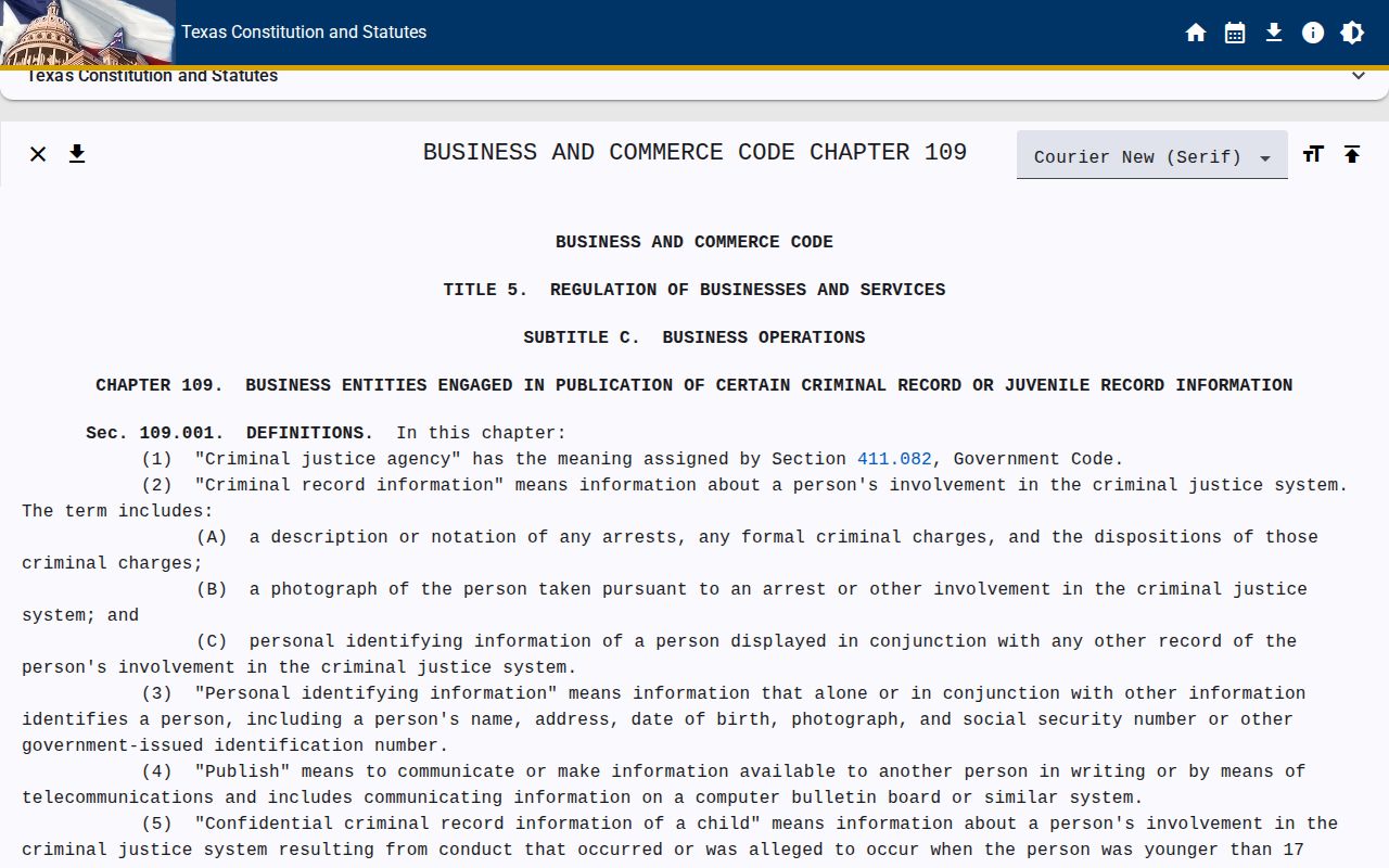 Shelby County booking-record correction law in Texas