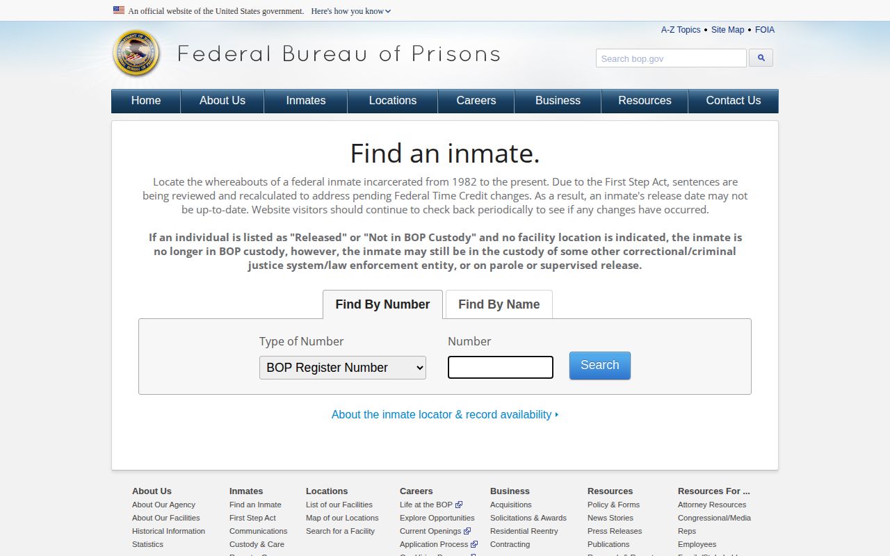 Shelby County records guide showing BOP federal custody locator
